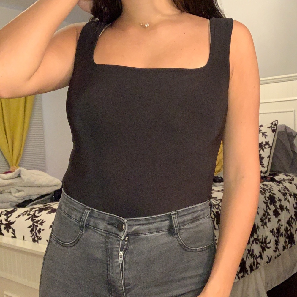 Black Square Neck Bodysuit